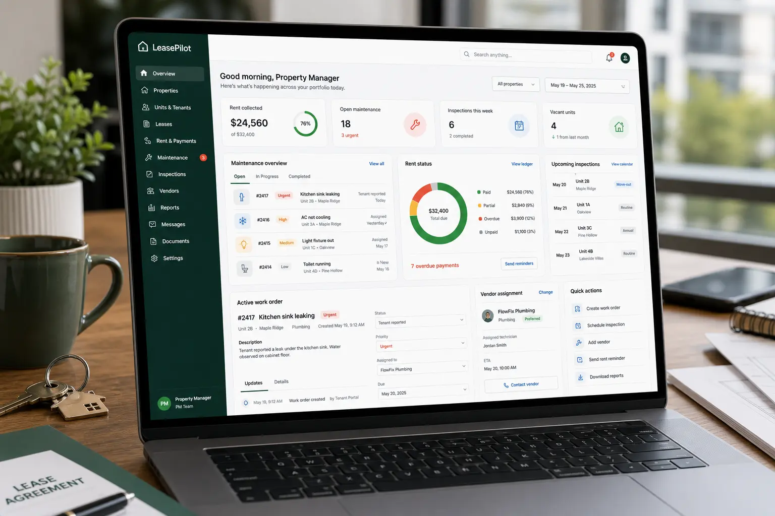 LeasePilot dashboard mockup on a laptop